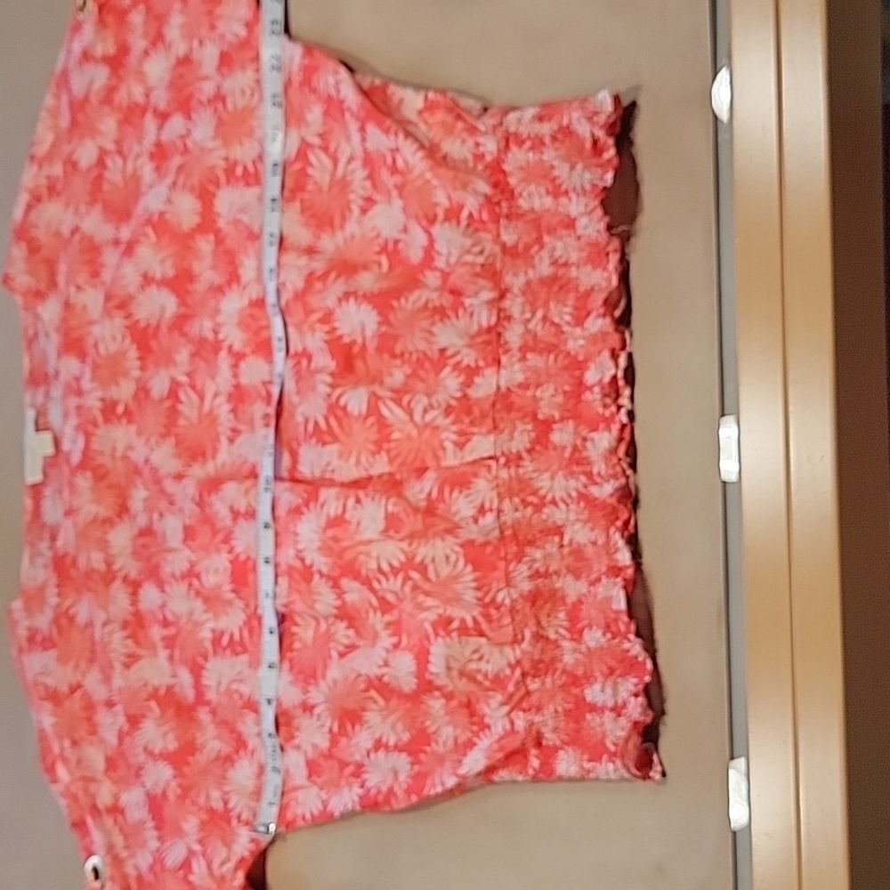 MICHAEL Michael Kors Size XL Coral White Palm Pattern Kimono Sleeve Blouse - Picture 9 of 15